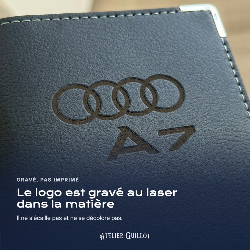 Logo Audi A7 gravé au laser dans le simili cuir