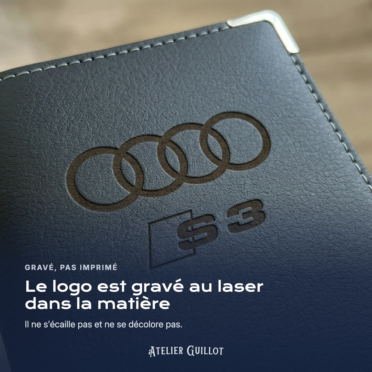 Logo Audi S3 gravé au laser dans le simili cuir