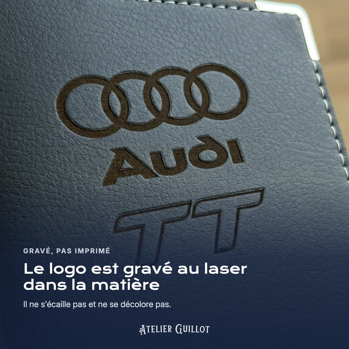 Logo Audi TT gravé au laser dans le simili cuir