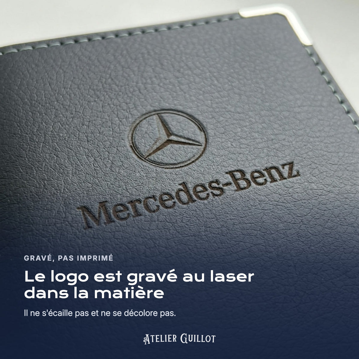 Logo Mercedes gravé au laser dans le simili cuir