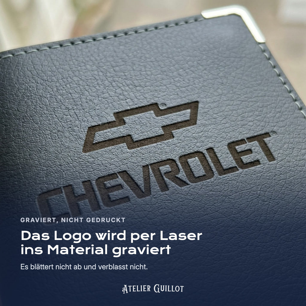 Logo Chevrolet, per Laser in Kunstleder graviert
