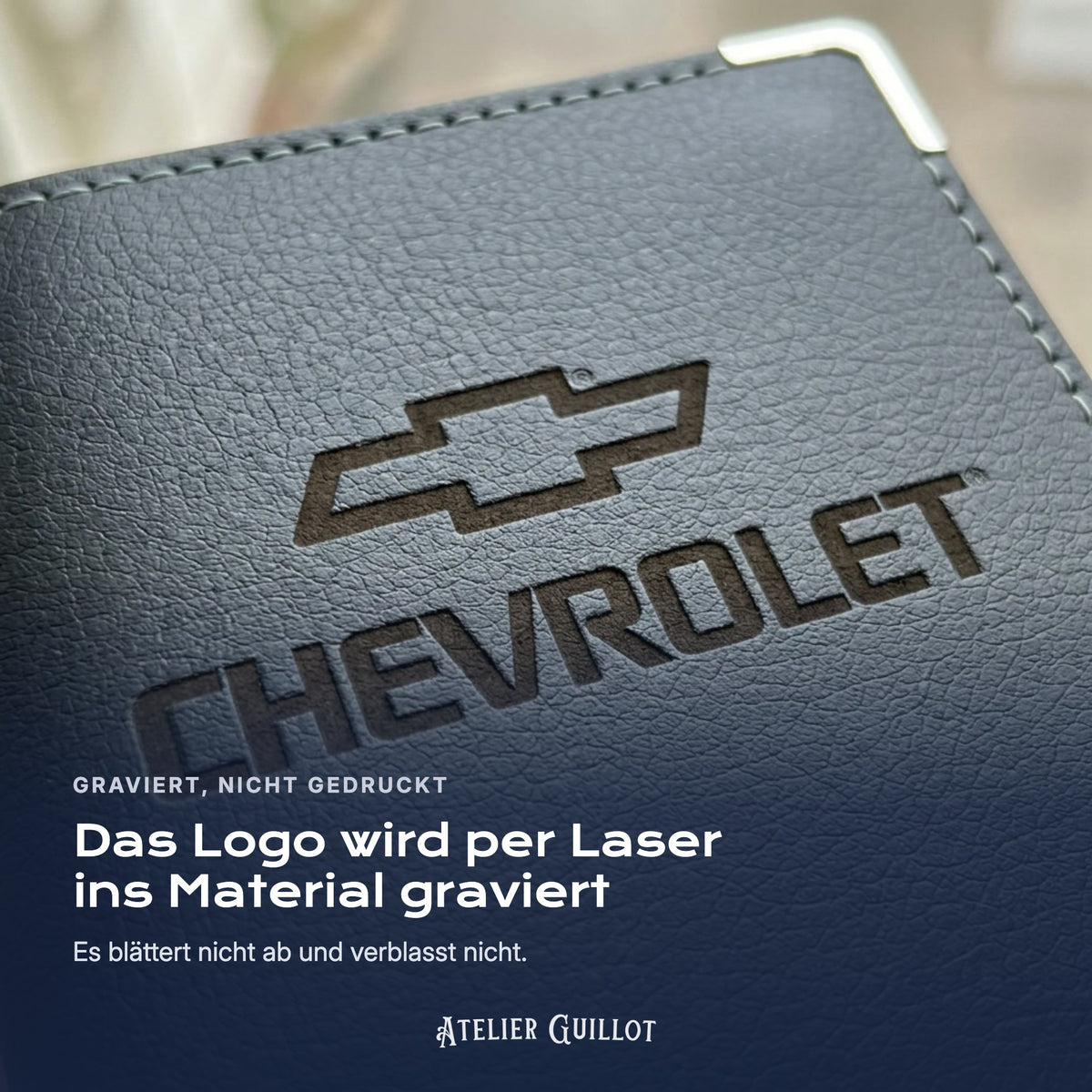 Logo Chevrolet, per Laser in Kunstleder graviert