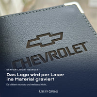 Logo Chevrolet, per Laser in Kunstleder graviert