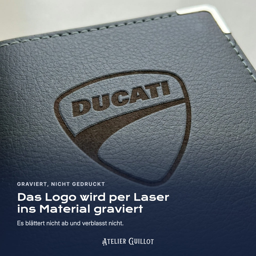 Logo Ducati, per Laser in Kunstleder graviert