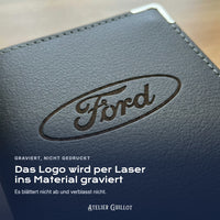 Logo Ford, per Laser in Kunstleder graviert