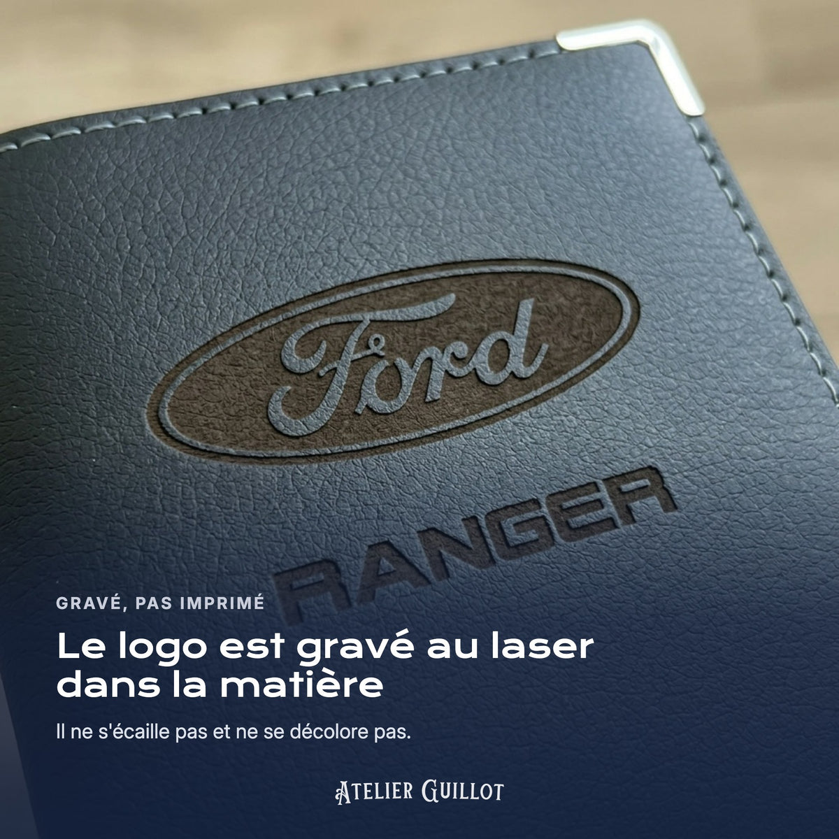 Logo Ford Ranger gravé au laser dans le simili cuir