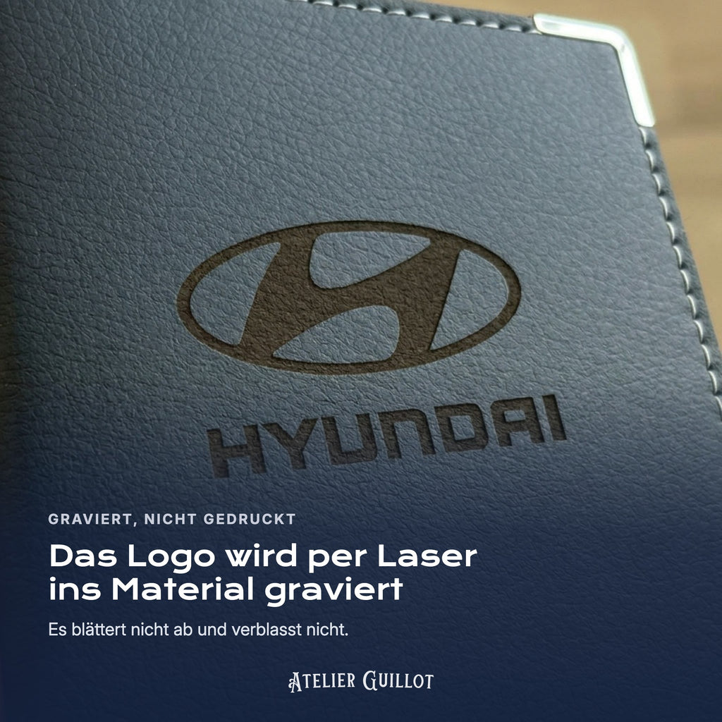 Logo Hyundai, per Laser in Kunstleder graviert