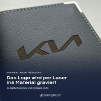 Logo Kia, per Laser in Kunstleder graviert