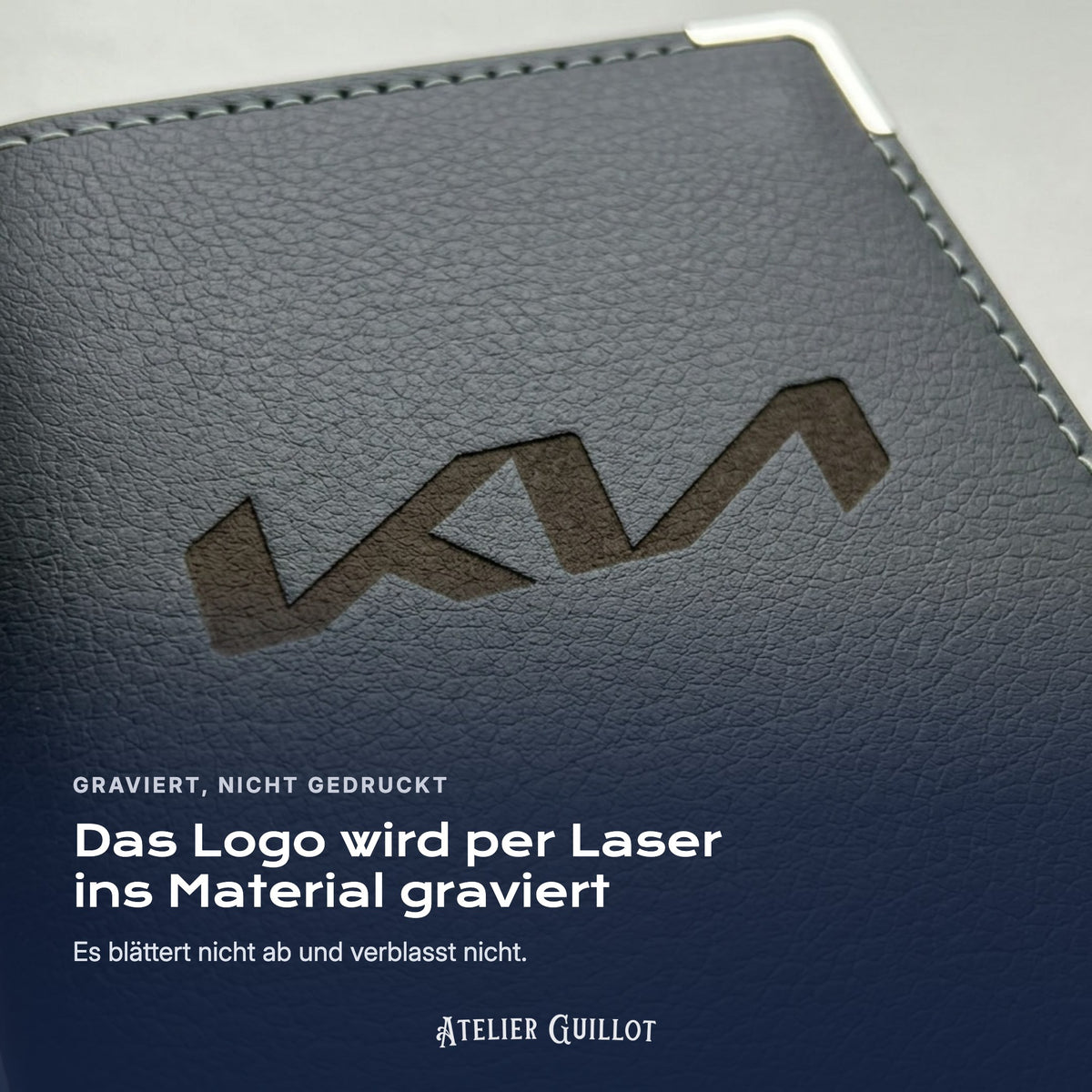 Logo Kia, per Laser in Kunstleder graviert