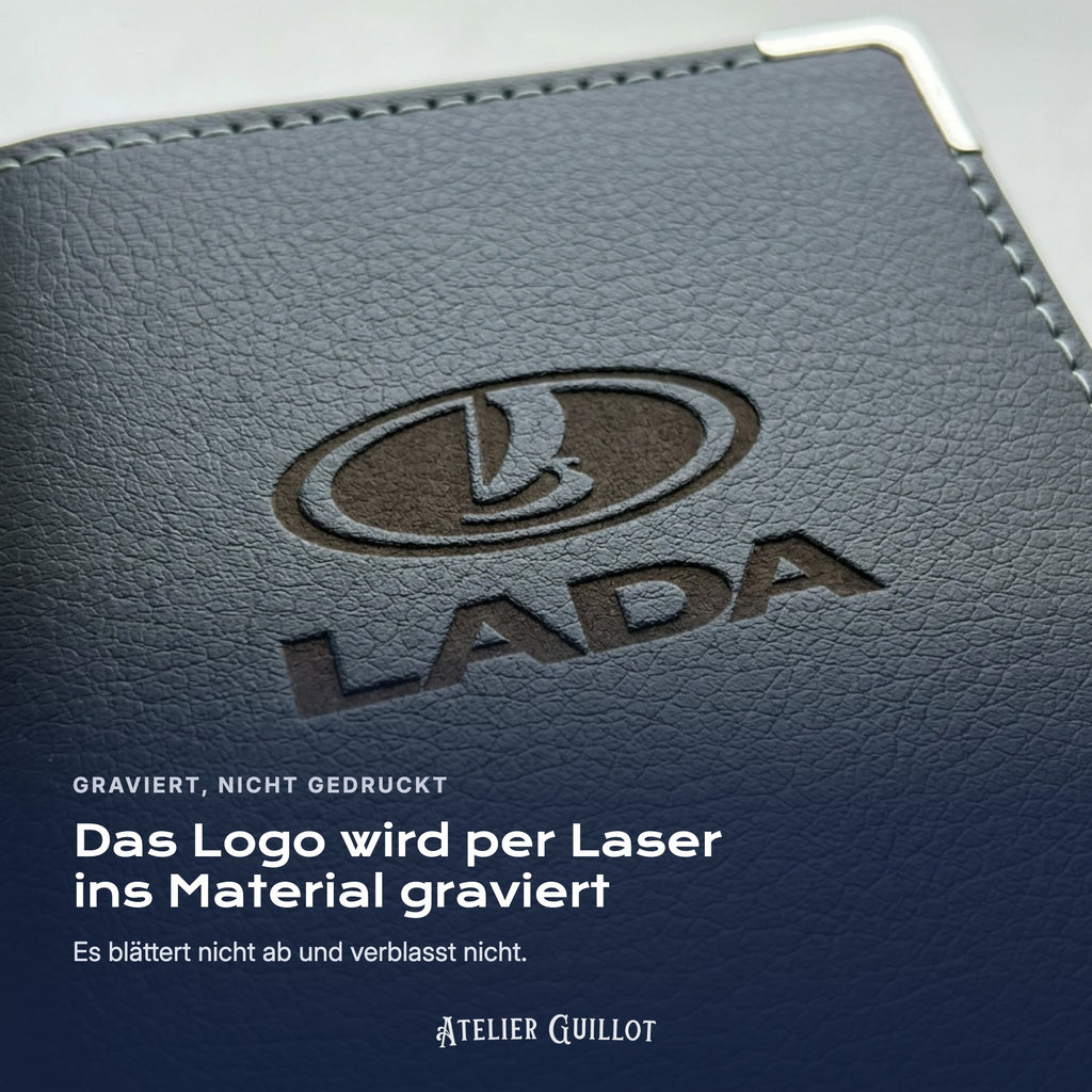 Logo Lada, per Laser in Kunstleder graviert