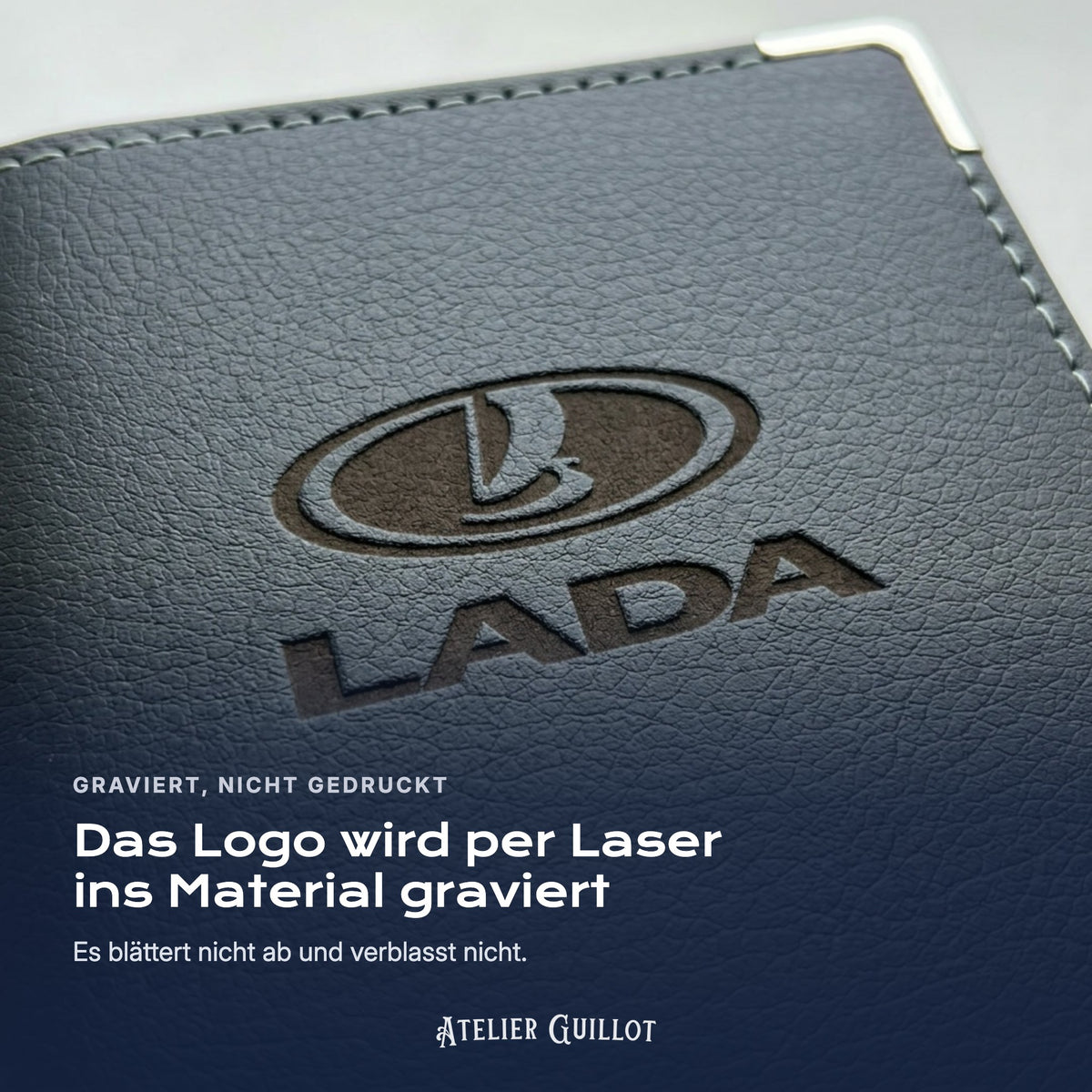 Logo Lada, per Laser in Kunstleder graviert
