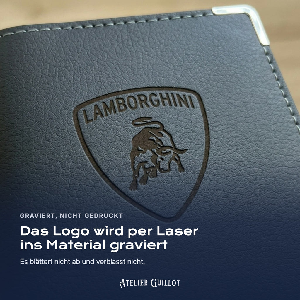 Logo Lamborghini, per Laser in Kunstleder graviert