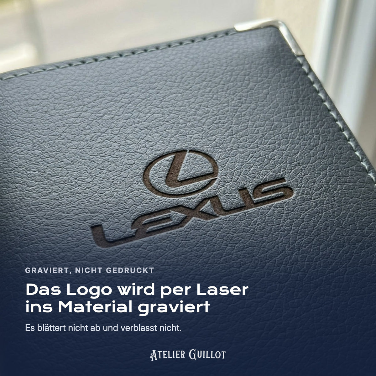 Logo Lexus, per Laser in Kunstleder graviert