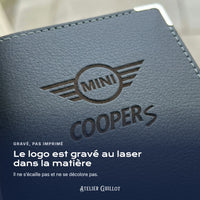 Logo Mini Cooper S gravé au laser dans le simili cuir