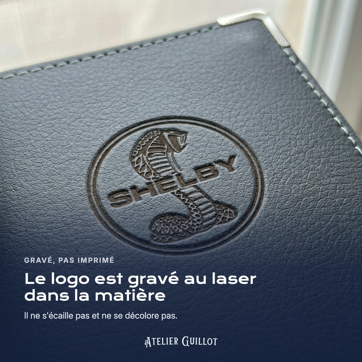 Logo Shelby gravé au laser dans le simili cuir