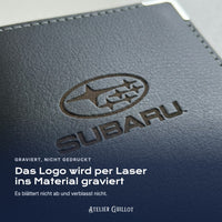 Logo Subaru, per Laser in Kunstleder graviert