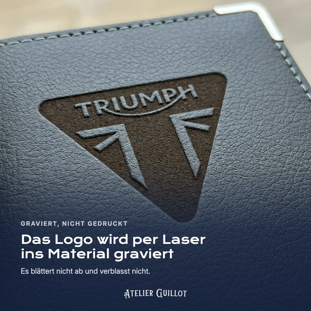 Logo Triumph, per Laser in Kunstleder graviert
