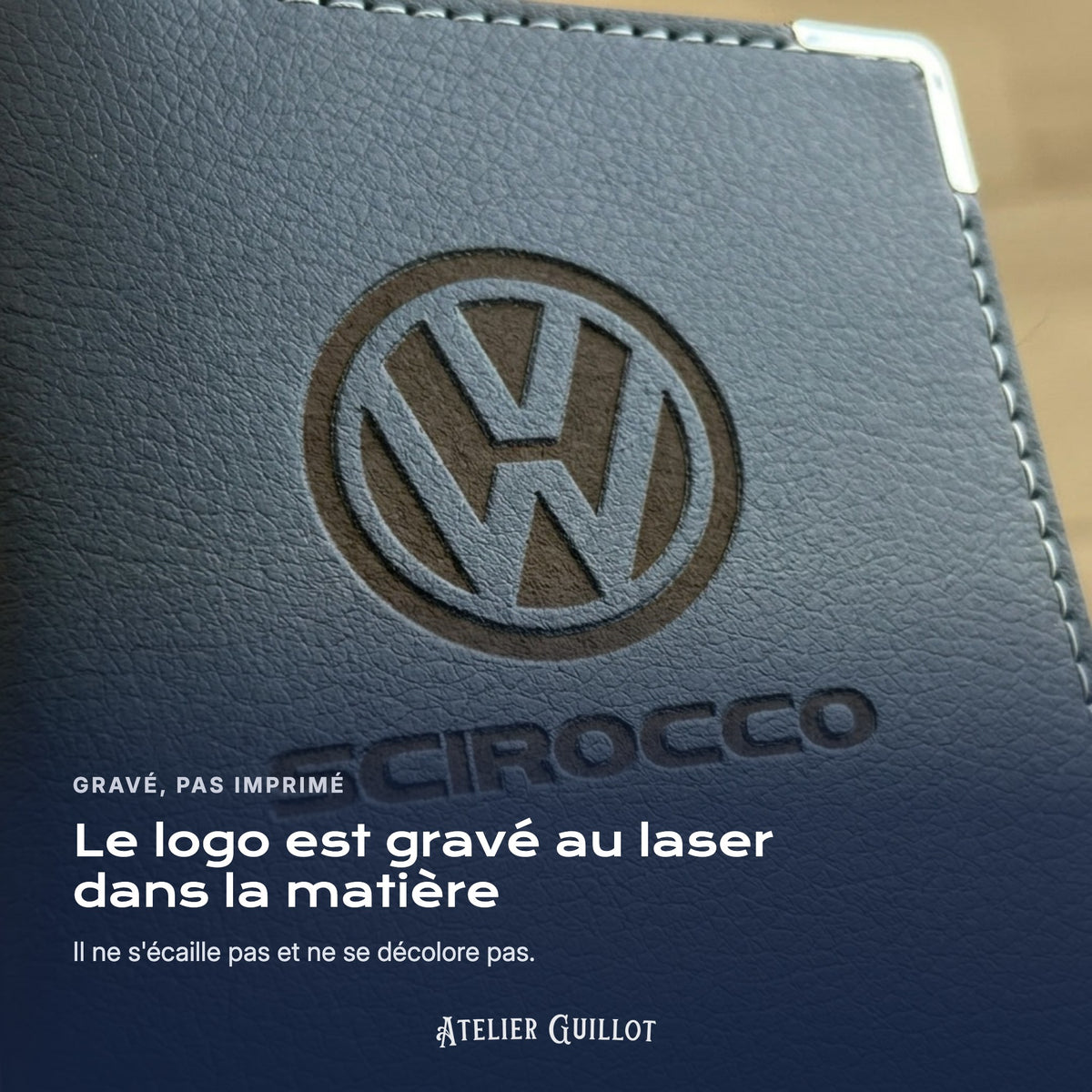 Logo Volkswagen Scirocco gravé au laser dans le simili cuir