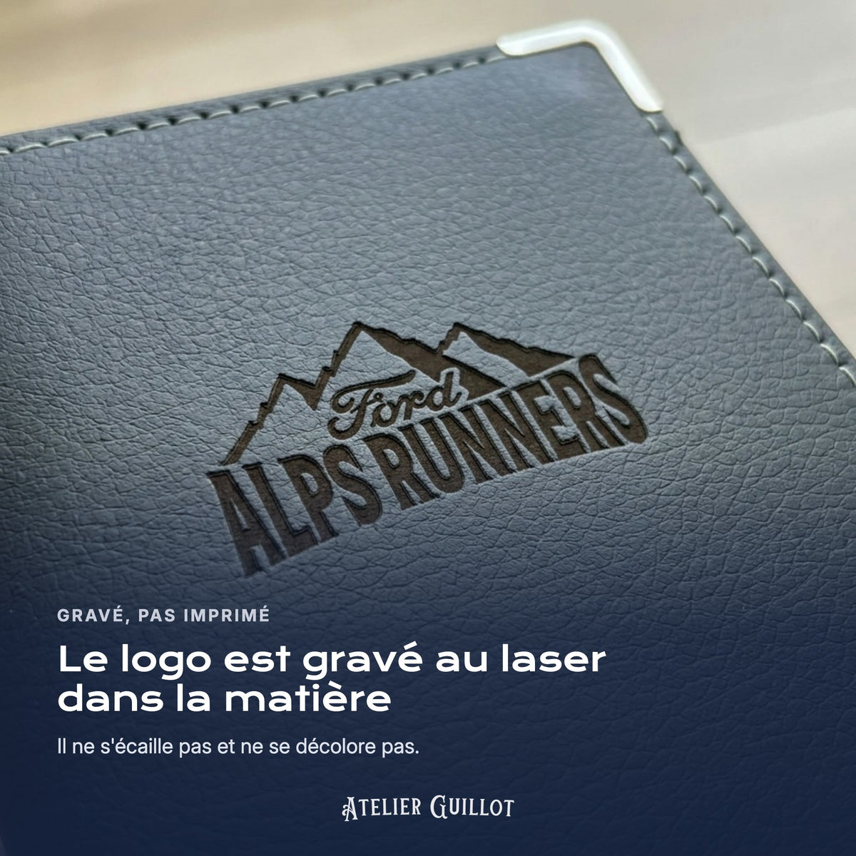 Logo X FORD ALPS RUNNERS gravé au laser dans le simili cuir