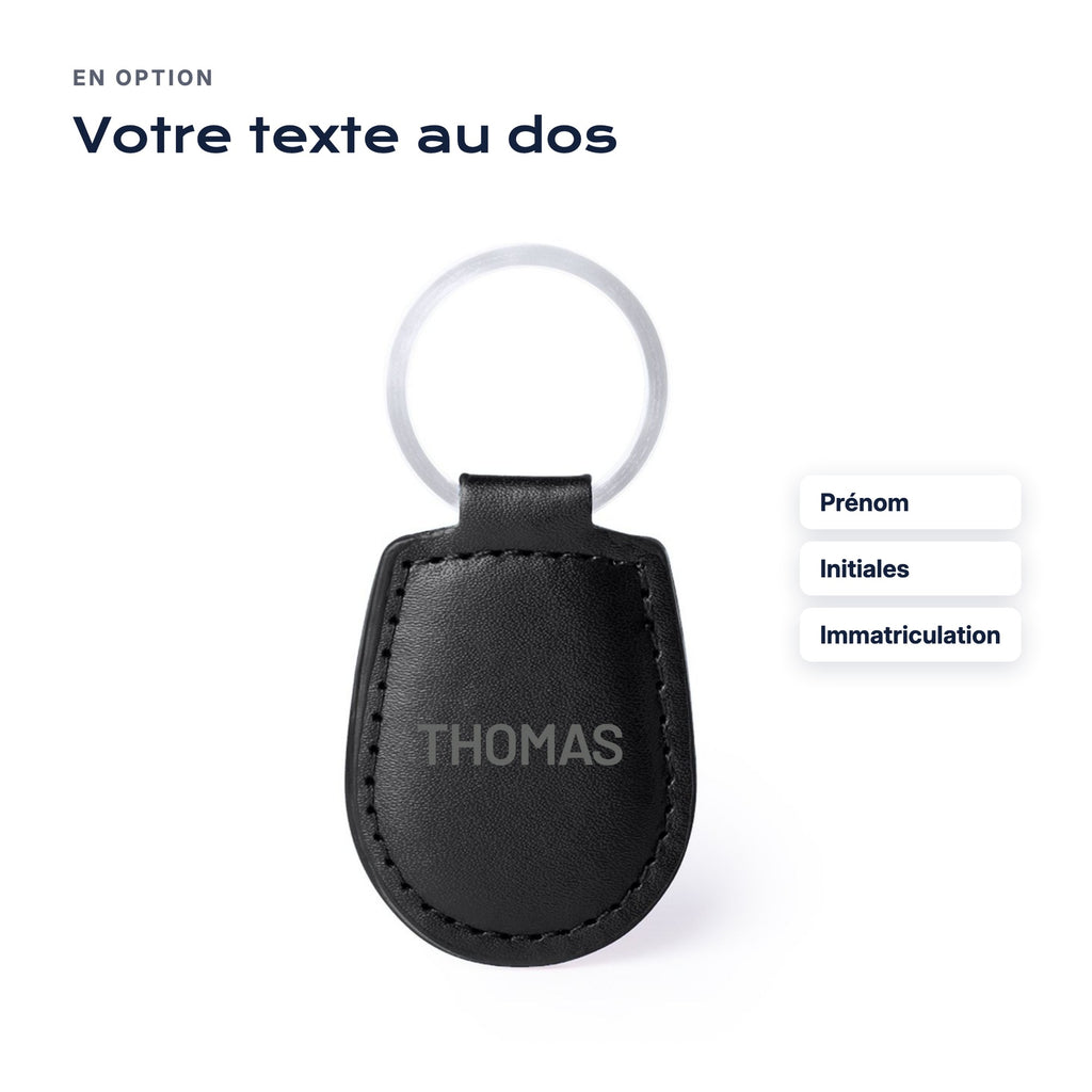 Option : texte gravé au dos du porte-clés (prénom, initiales, immatriculation)