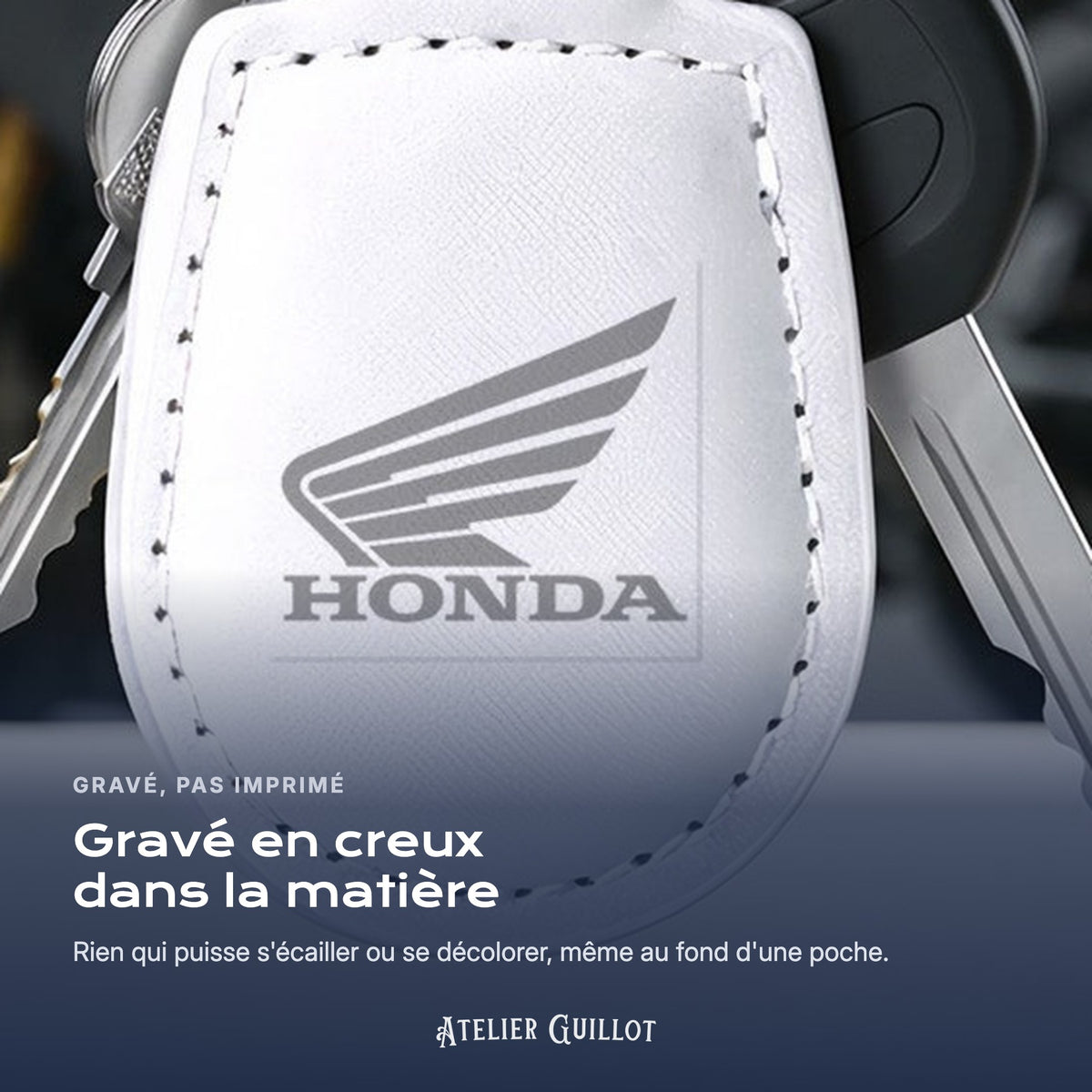 Logo Honda gravé au laser dans le simili cuir