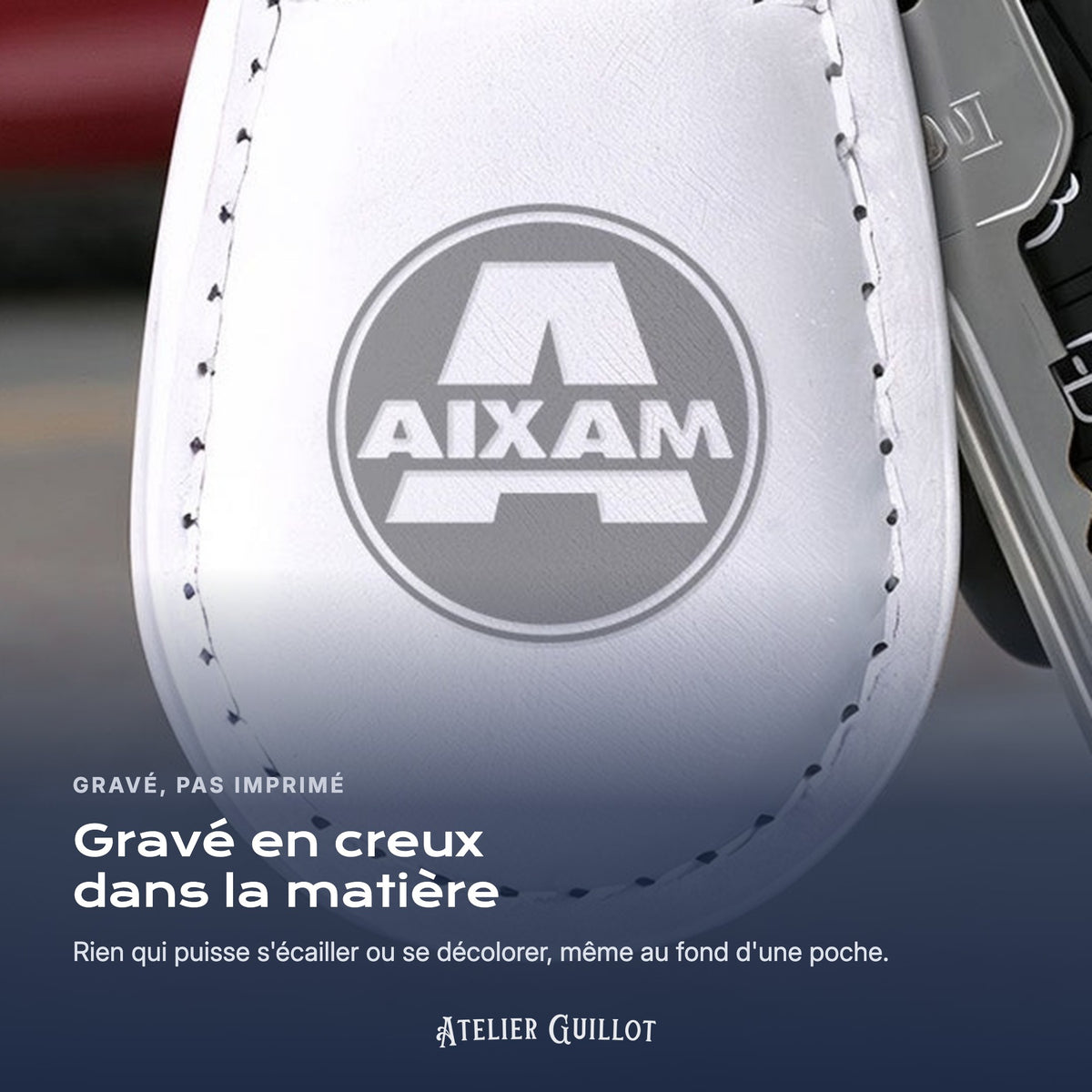Logo Aixam gravé au laser dans le simili cuir