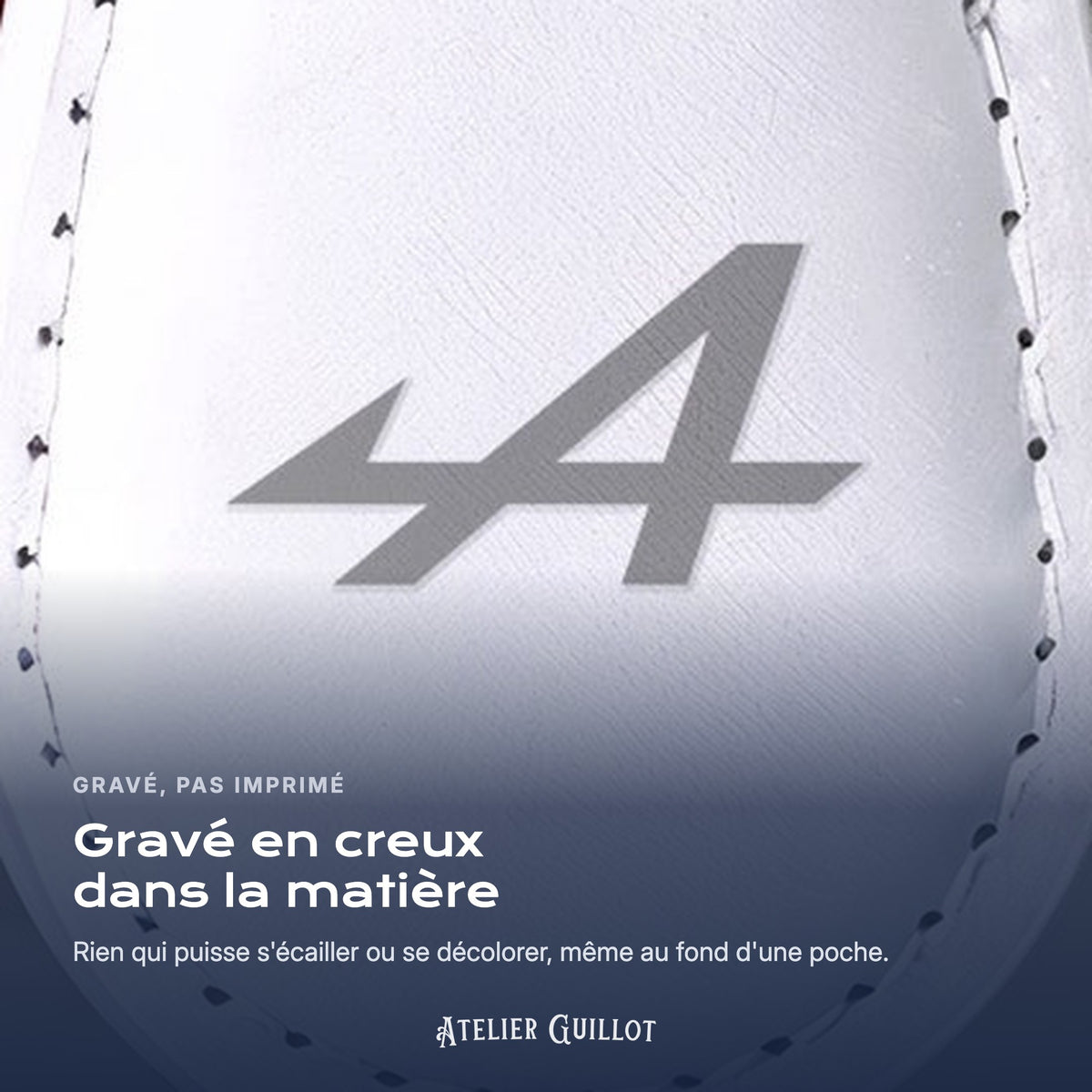 Logo Alpine gravé au laser dans le simili cuir