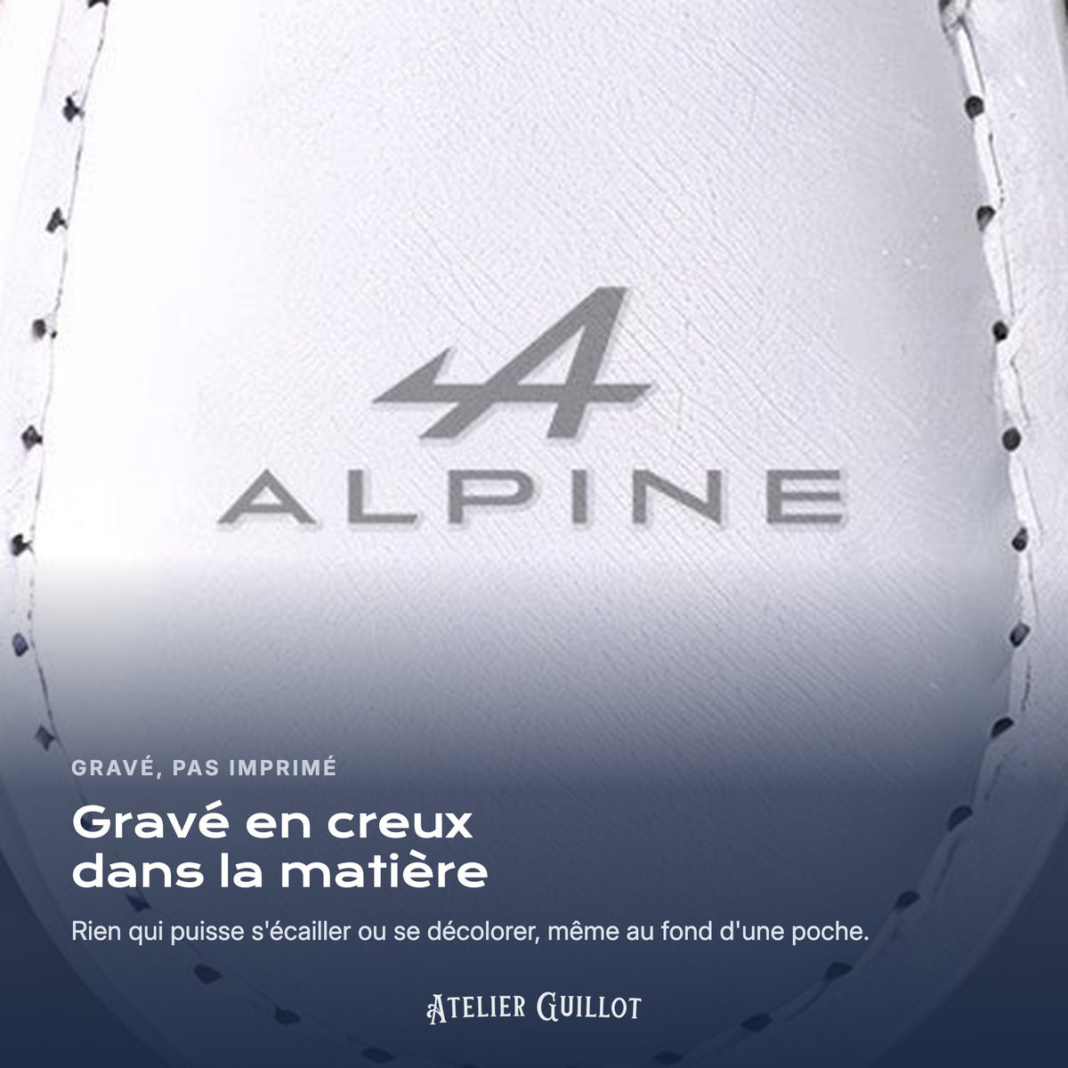 Logo Alpine gravé au laser dans le simili cuir