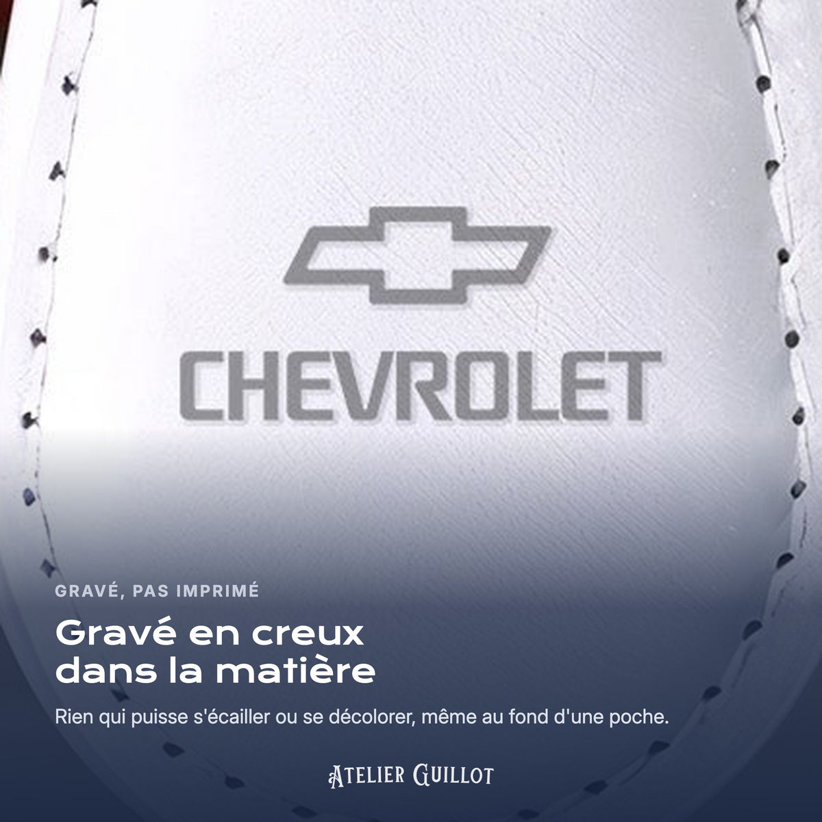 Logo Chevrolet gravé au laser dans le simili cuir