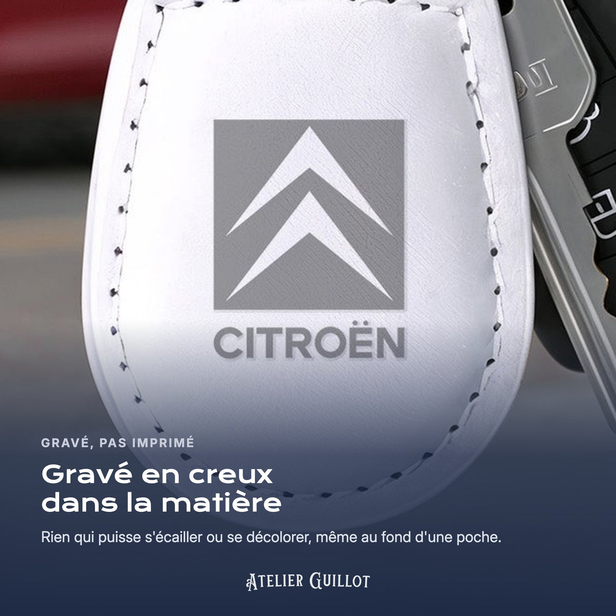 Logo Citroën gravé au laser dans le simili cuir