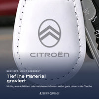 Logo Citroën, per Laser in Kunstleder graviert