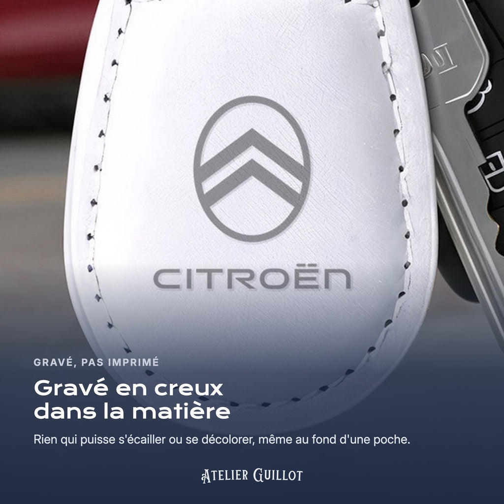 Logo Citroën gravé au laser dans le simili cuir