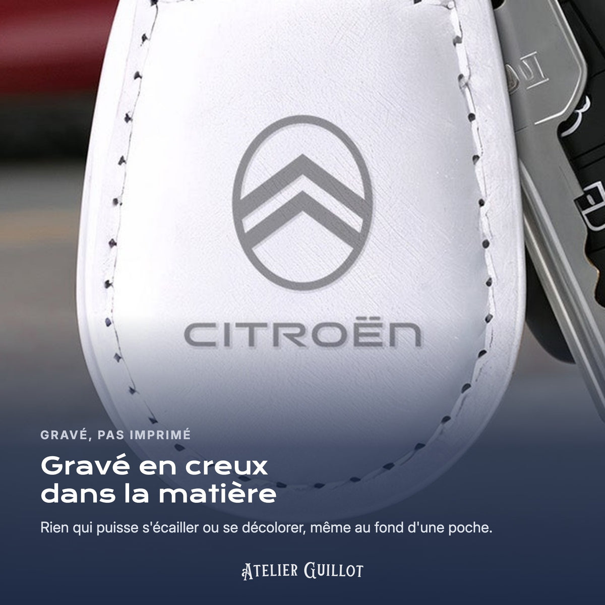 Logo Citroën gravé au laser dans le simili cuir