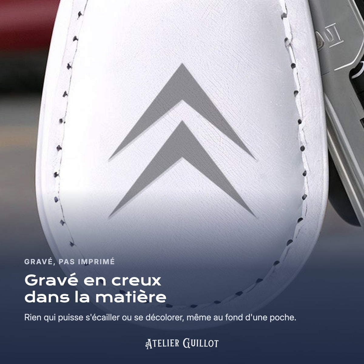 Logo Citroën gravé au laser dans le simili cuir