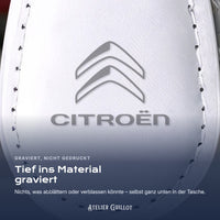 Logo Citroën, per Laser in Kunstleder graviert