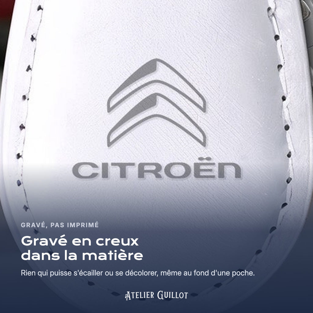 Logo Citroën gravé au laser dans le simili cuir