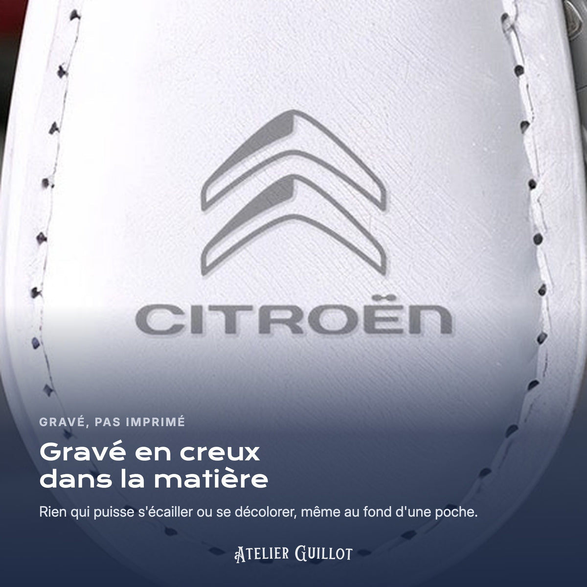 Logo Citroën gravé au laser dans le simili cuir