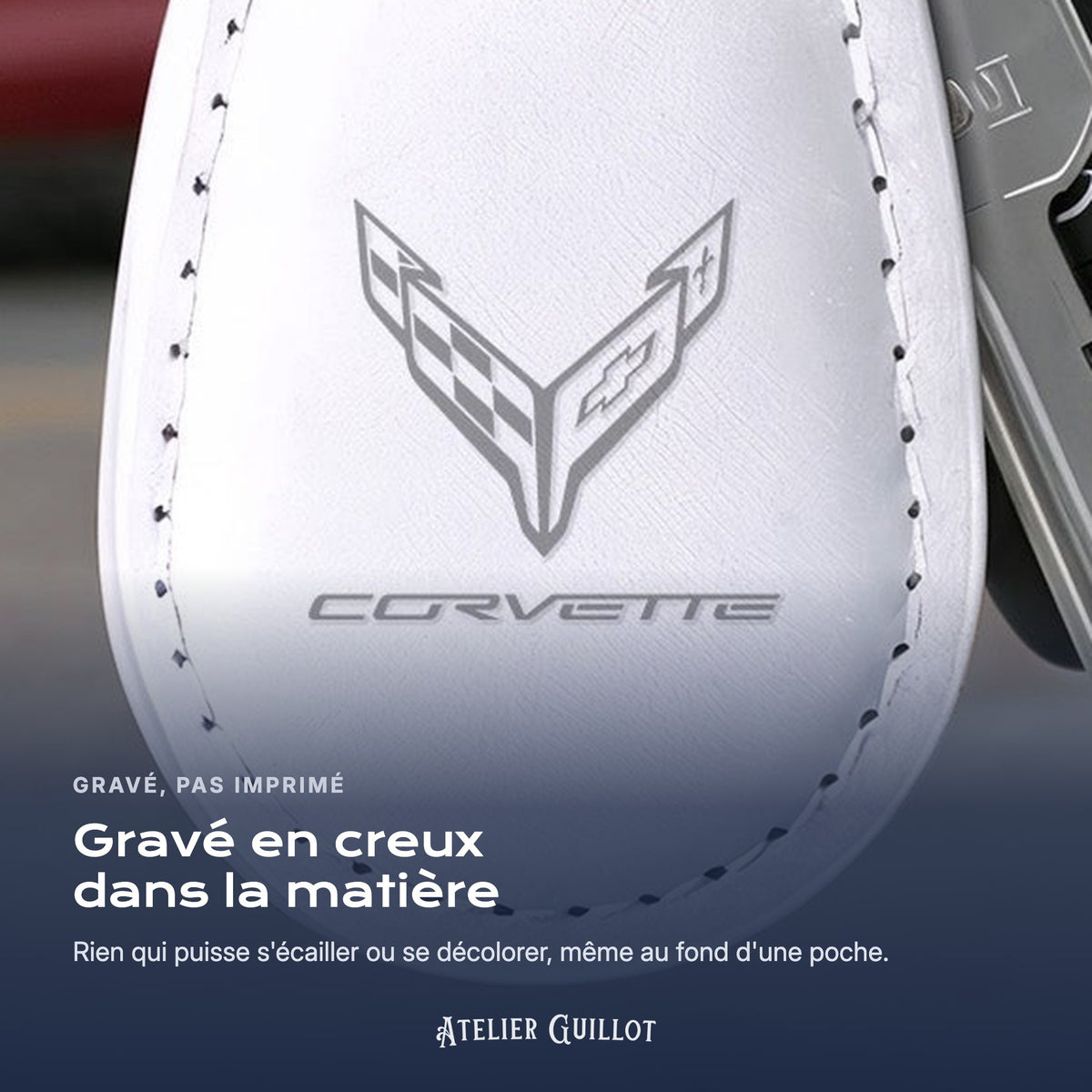 Logo Corvette gravé au laser dans le simili cuir