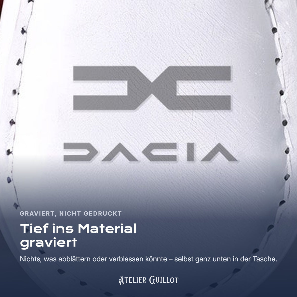 Logo Dacia, per Laser in Kunstleder graviert
