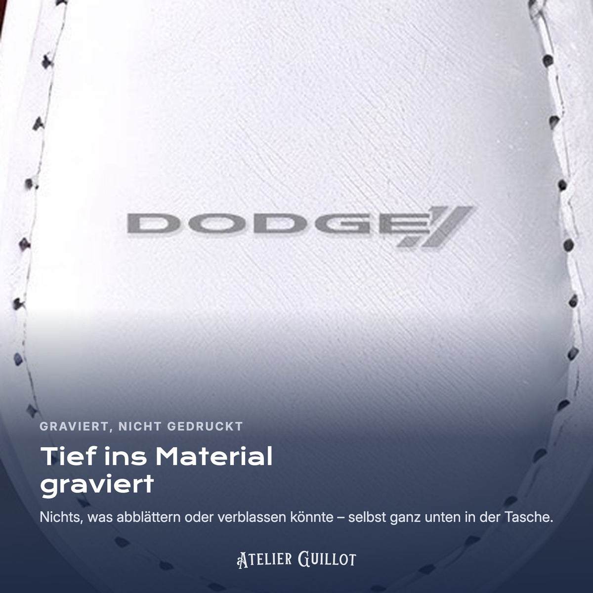 Logo Dodge, per Laser in Kunstleder graviert