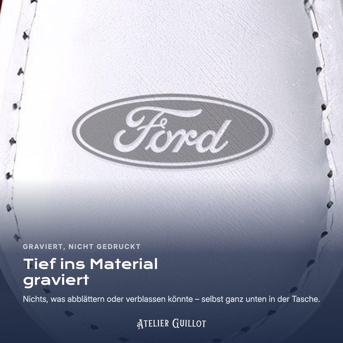 Logo Ford, per Laser in Kunstleder graviert