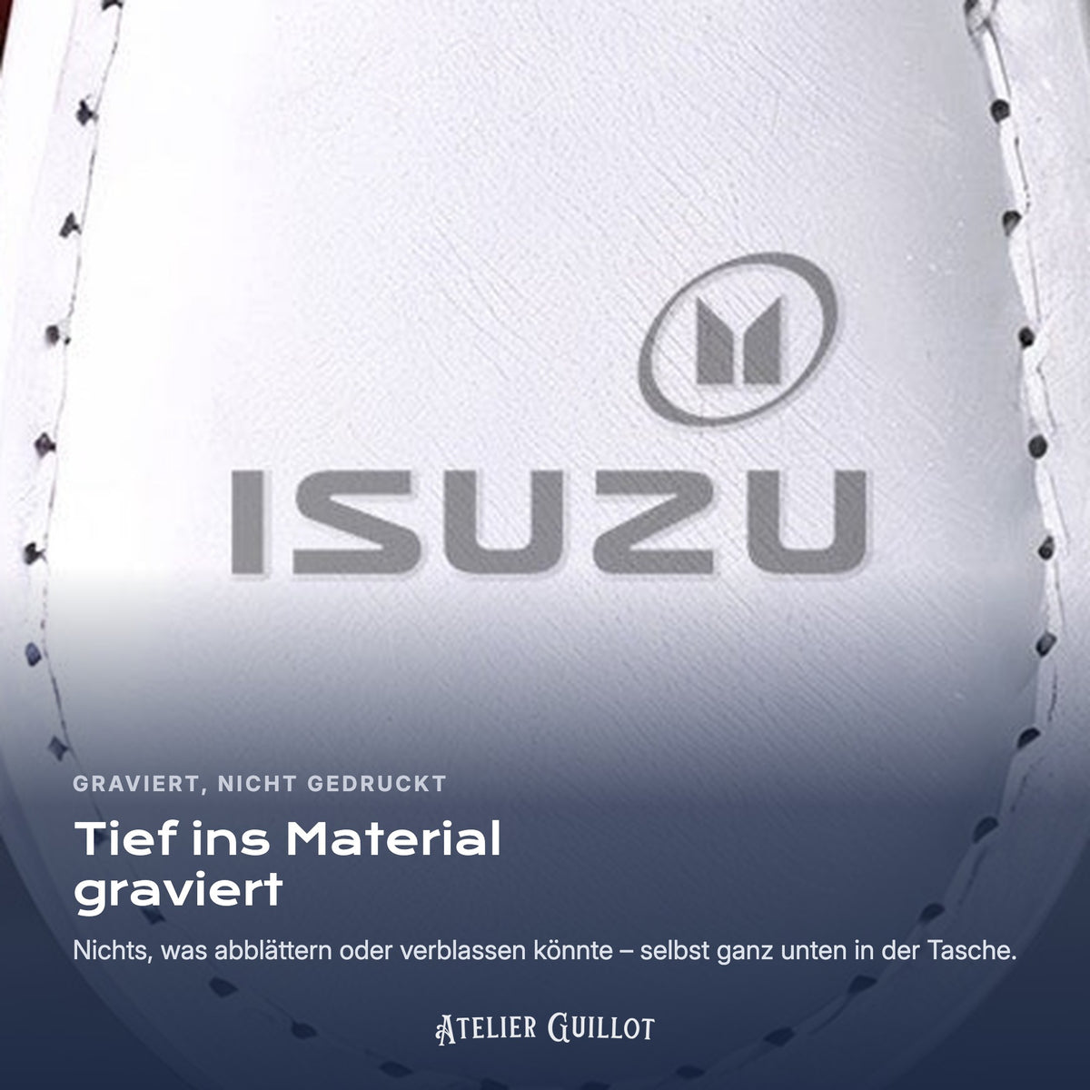 Logo Isuzu, per Laser in Kunstleder graviert