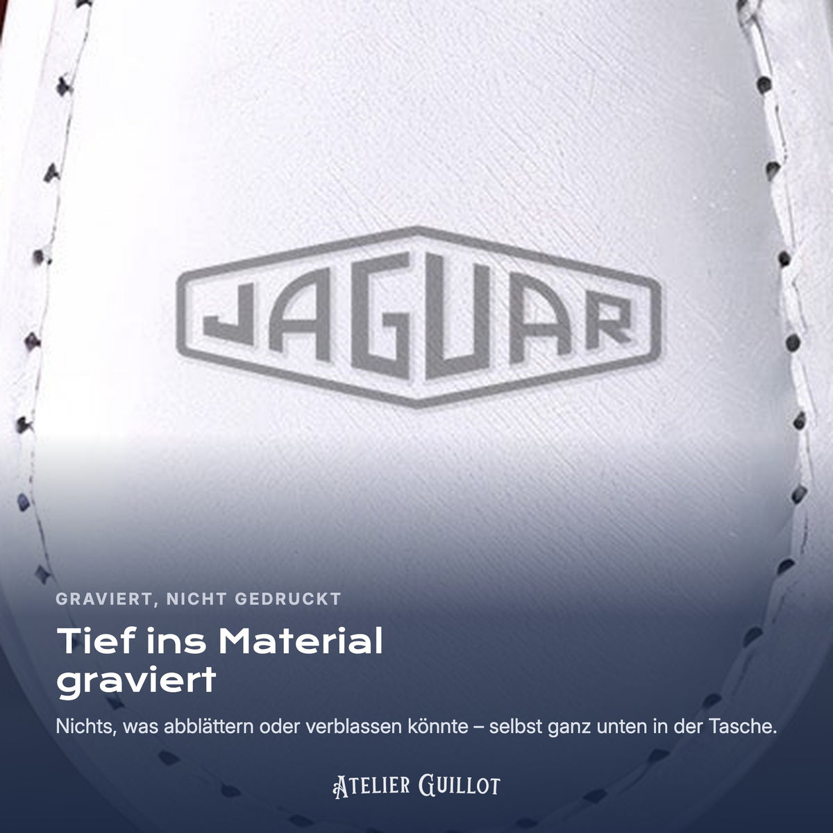 Logo Jaguar, per Laser in Kunstleder graviert