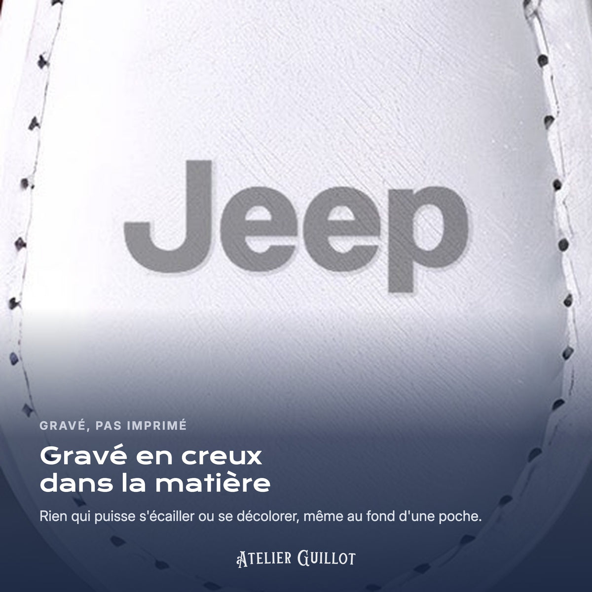 Logo Jeep gravé au laser dans le simili cuir