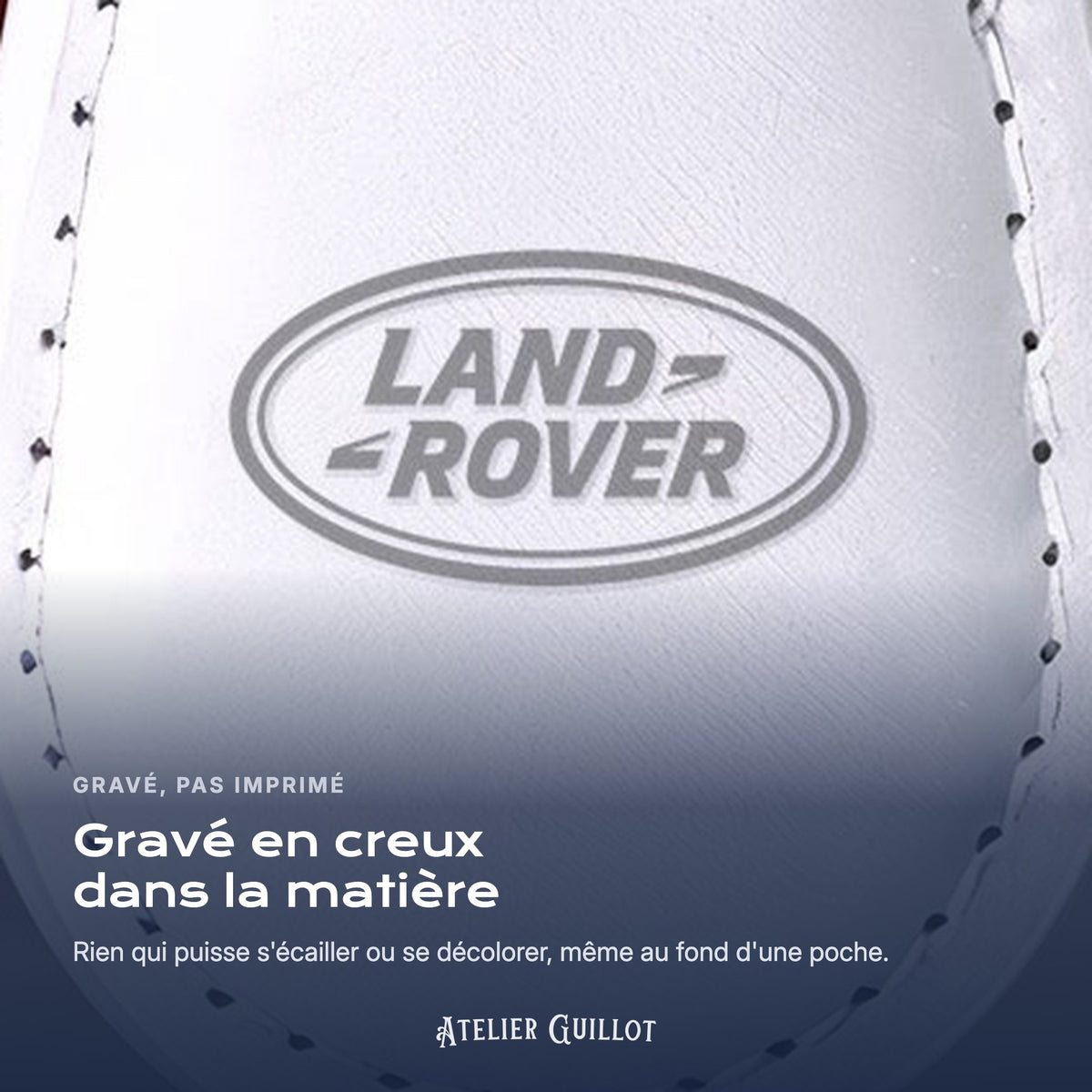 Logo Land Rover gravé au laser dans le simili cuir