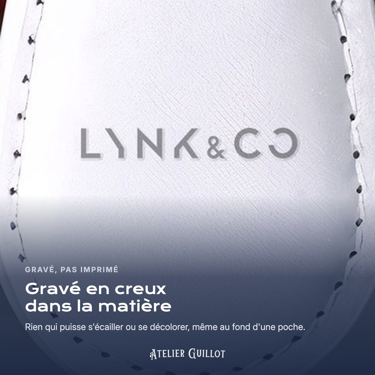 Logo Lynk & Co gravé au laser dans le simili cuir