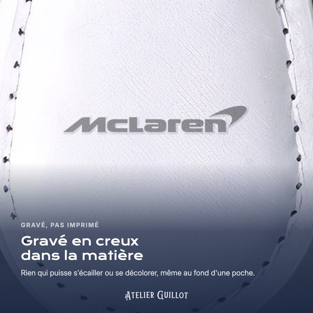 Logo McLaren gravé au laser dans le simili cuir