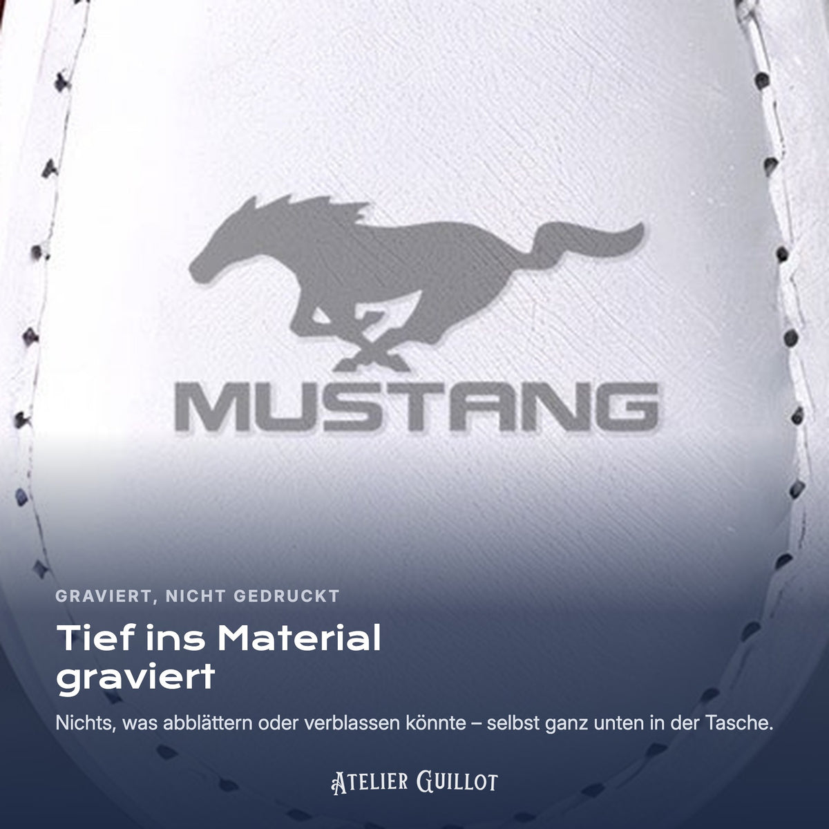 Logo Ford Mustang, per Laser in Kunstleder graviert