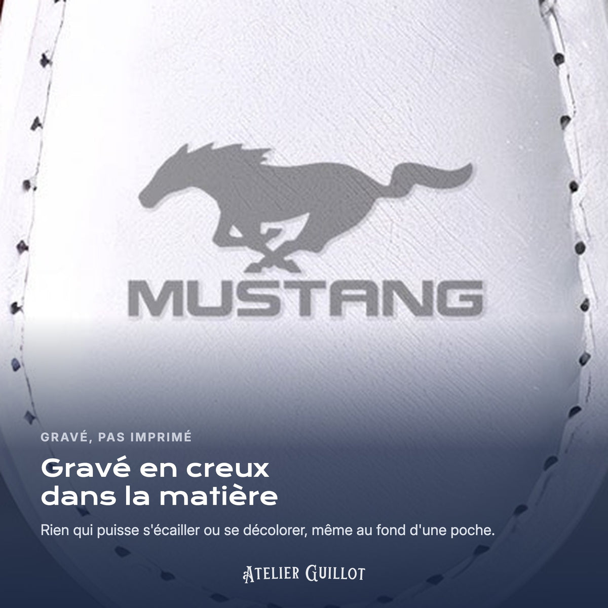 Logo Ford Mustang gravé au laser dans le simili cuir