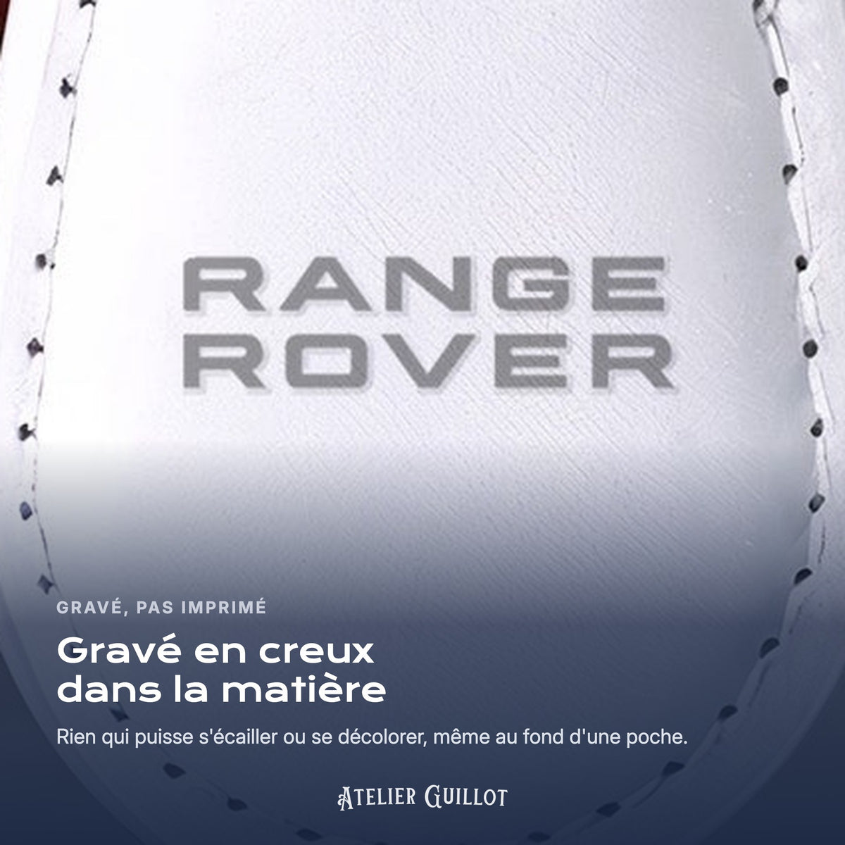 Logo Range Rover gravé au laser dans le simili cuir
